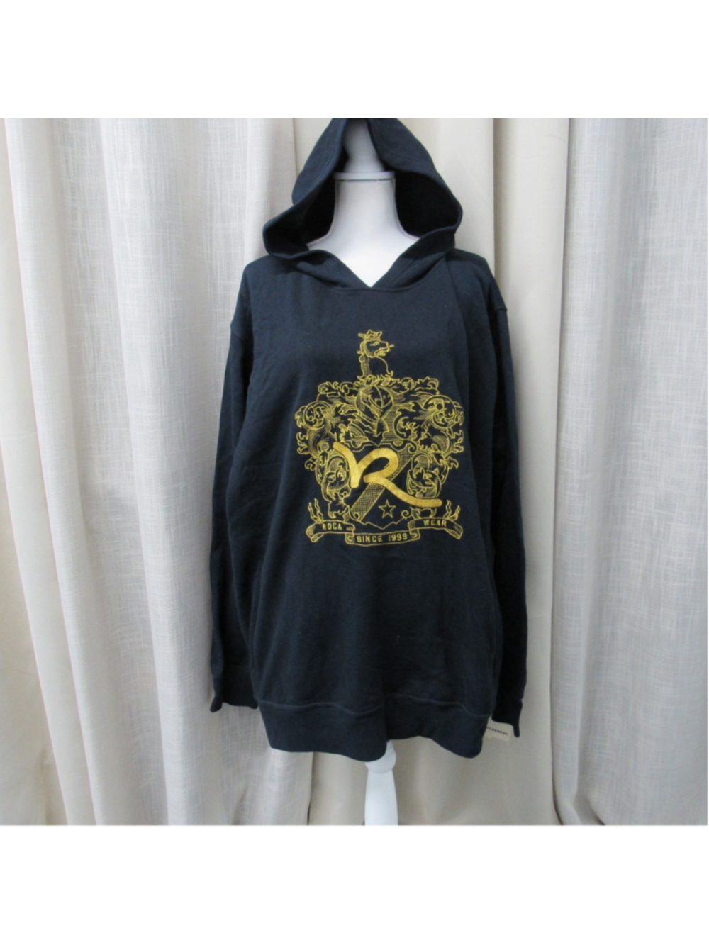 VTG Rocawear Special Forces Crest Hoodie Black Gold Embroidered Y2K Hip Hop 2XL